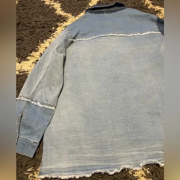 Women’s Patched Denim Button Down Shirt - Picture 6 of 10